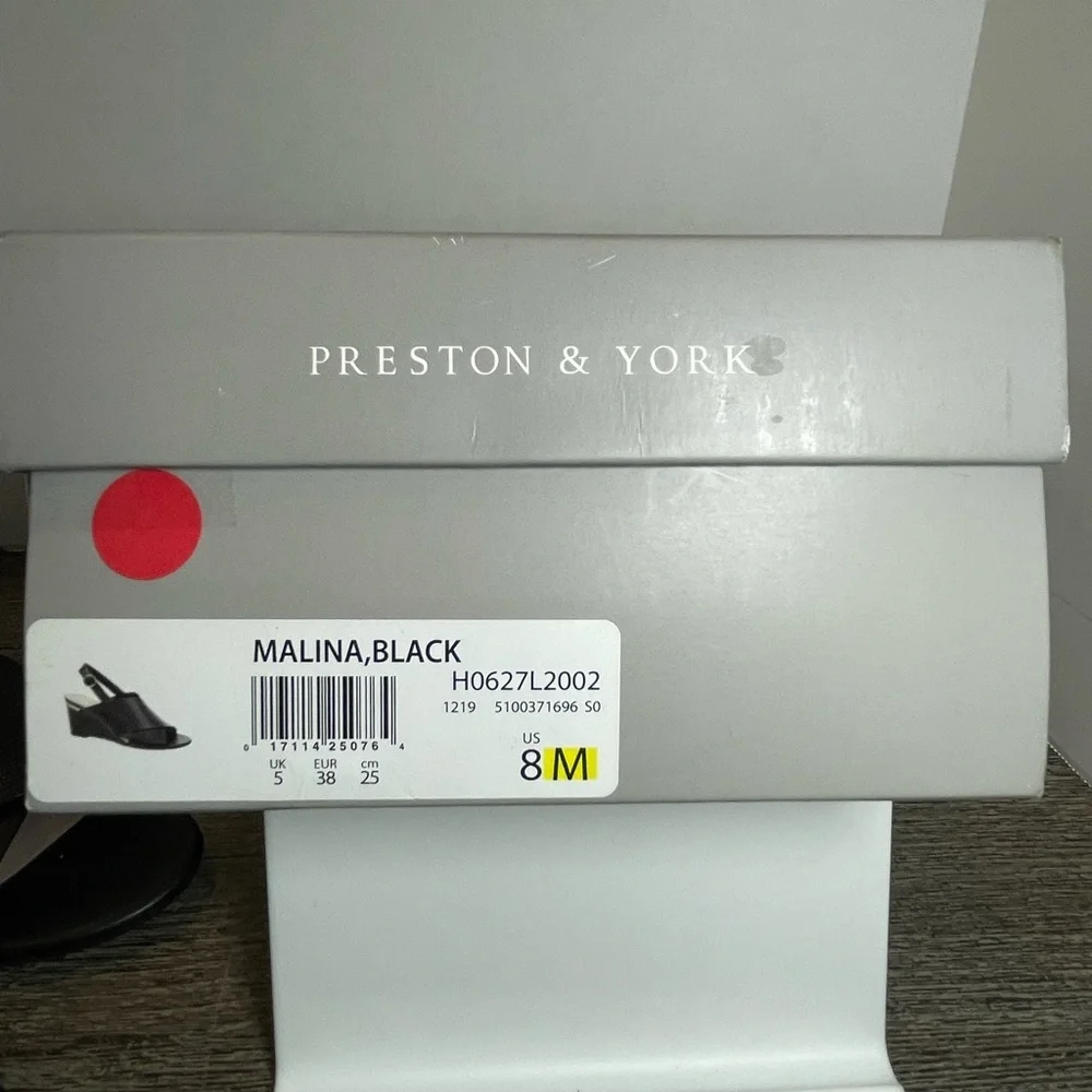 Preston & York Black Wedge Sandals. Leather upper. Size 8M. Like new. Pre-owned